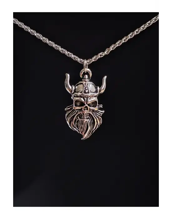 Antik Gümüş Kaplama Wikings Kafa War Heart Unisex Kolye