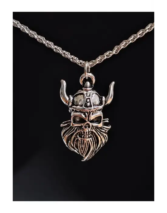 Antik Gümüş Kaplama Wikings Kafa War Heart Unisex Kolye