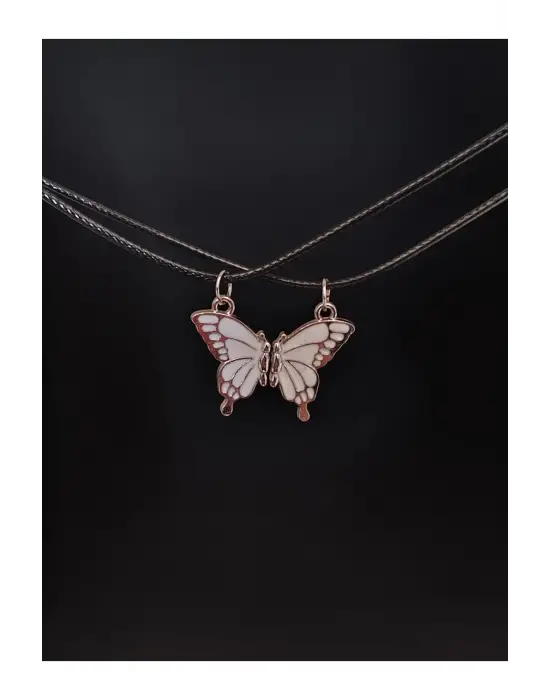 Antik Kaplama Beyaz Best Friends Kelebek Arkadaşlık Mıknatıslı Unisex İkili Kolye