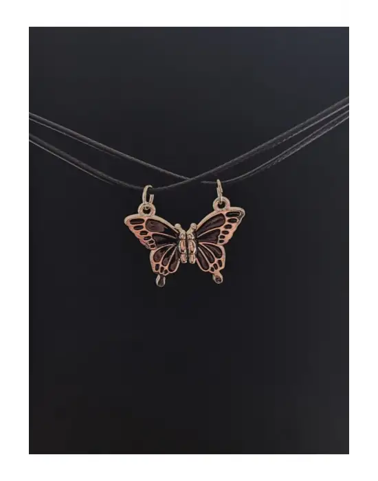 Antik Kaplama Siyah Best Friends Kelebek Arkadaşlık Mıknatıslı Unisex İkili Kolye