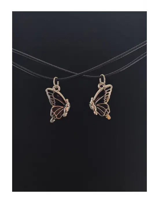 Antik Kaplama Siyah Best Friends Kelebek Arkadaşlık Mıknatıslı Unisex İkili Kolye