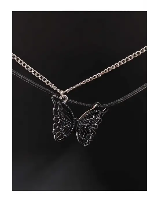 Antik Paslanmaz Çelik 2li Kelebek Butterfly Mıknatıslı Kolye Seti