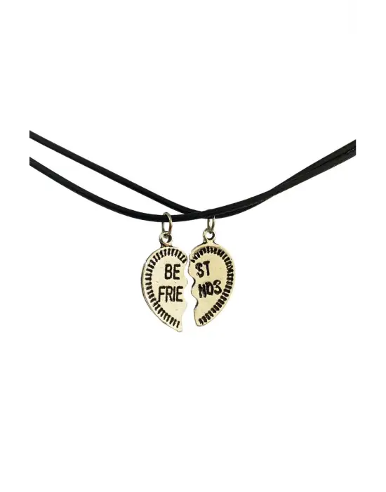 Best Friends Arkadaşlık Kolyesi 2 Adet Unisex İpli Çelik Siyah Kolye