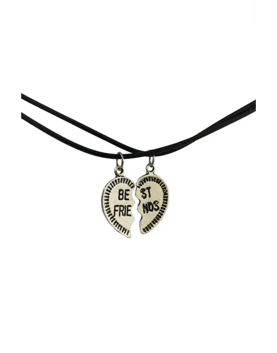 Best Friends Arkadaşlık Kolyesi 2 Adet Unisex İpli Çelik Siyah Kolye