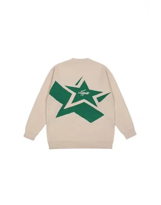 Day Light Y2K Vintage Harajuku Star Capitol Ön Arka Baskılı Unisex Oversize Ecru Kazak