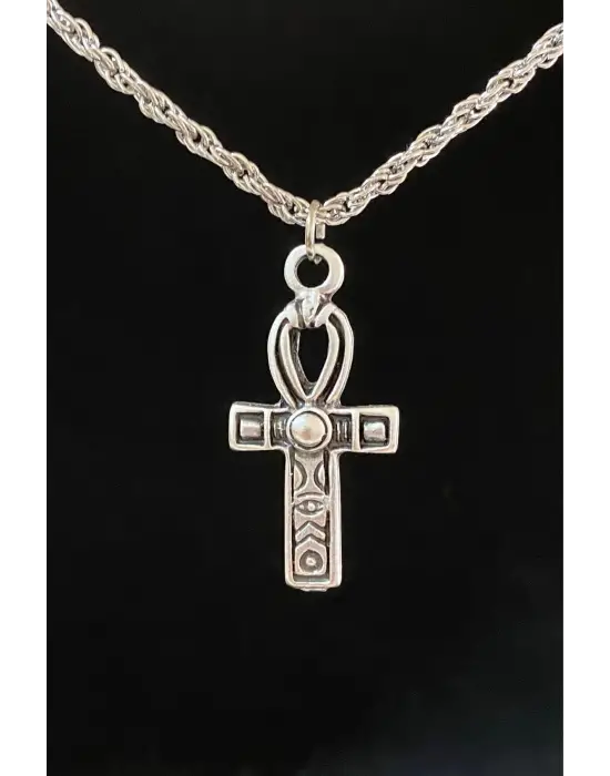 Gümüş Kaplama Antik Paslanmaz Çelik Haç Işareti Gri Deseart Kolye