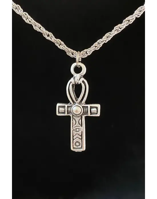 Gümüş Kaplama Antik Paslanmaz Çelik Haç Işareti Gri Deseart Kolye