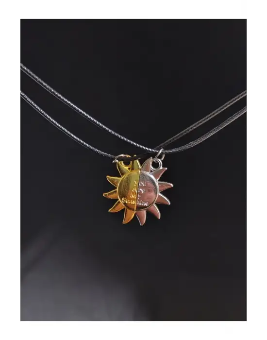 Gümüş Kaplama Ay Güneş Mıknatıslı 2 li Unisex Hediyelik Çift Kolye