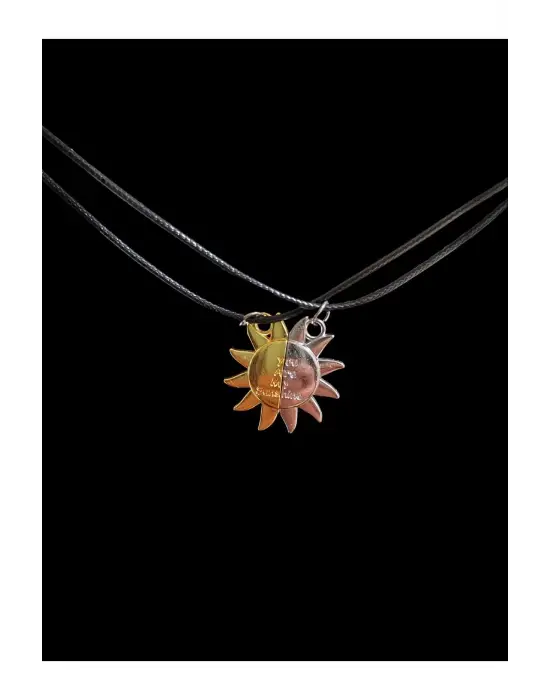 Gümüş Kaplama Ay Güneş Mıknatıslı 2 li Unisex Hediyelik Çift Kolye