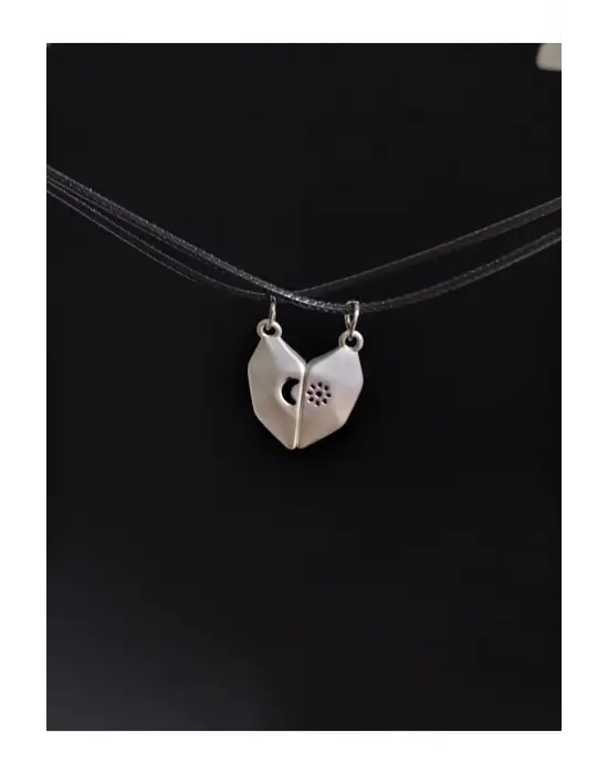 Gümüş Kaplama Birleşim Damlası Mıknatıslı 2 li Unisex Hediyelik Çift Kolye