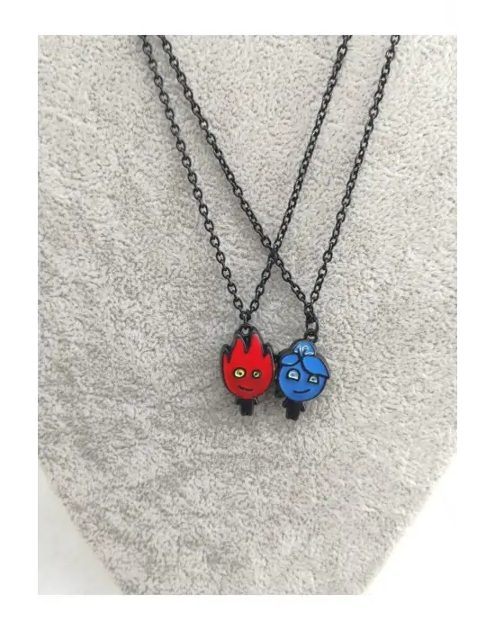 Gümüş Kaplama Paslanmaz Çelik Hediye 2 Adet Mıknatıslı Birleşen Ateş Ve Su Aksesuar Kolye