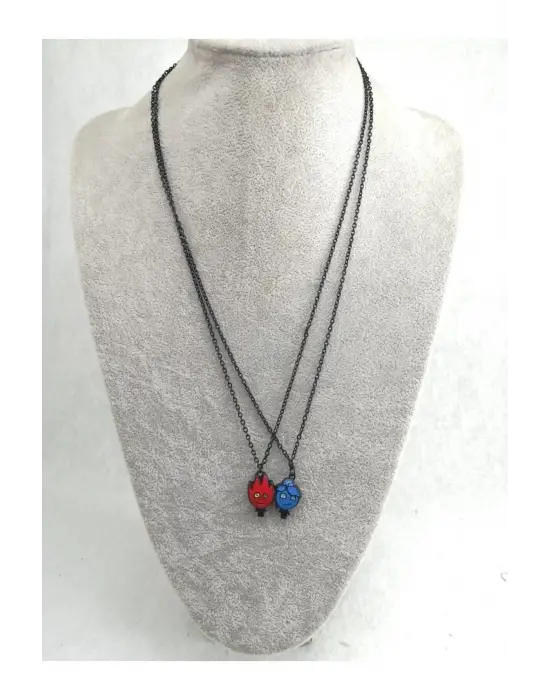 Gümüş Kaplama Paslanmaz Çelik Hediye 2 Adet Mıknatıslı Birleşen Ateş Ve Su Aksesuar Kolye