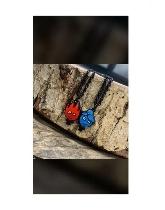 Gümüş Kaplama Paslanmaz Çelik Hediye 2 Adet Mıknatıslı Birleşen Ateş Ve Su Aksesuar Kolye