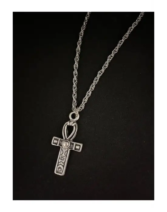 Gümüş Kaplama Paslanmaz Çelik Unisex Haç Işareti Gri Bijuteri Akseuar Kolye