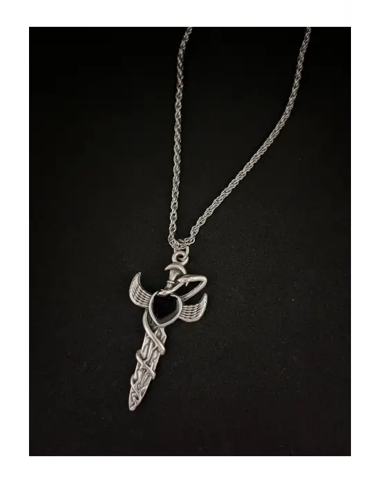 Gümüş Kaplama Paslanmaz Çelik Unisex Tanrıça Siyah Bijuteri Sword Kolye