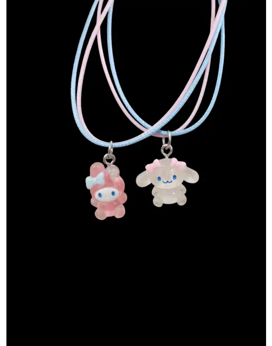 Best Friends Mavi Pembe İpli My Melody Cinnamoroll Arkadaşlık Kolyesi