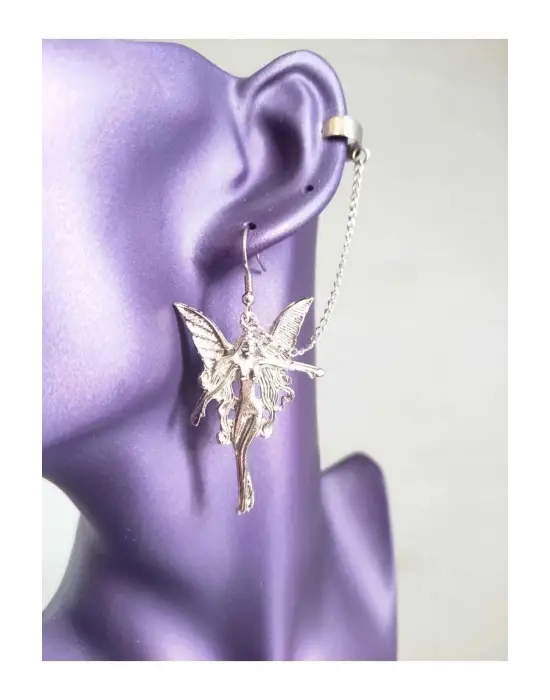 Hoodie Antik Gümüş Kaplama Praying Angel Tragus Sıkıştırma Zincirli Küpe