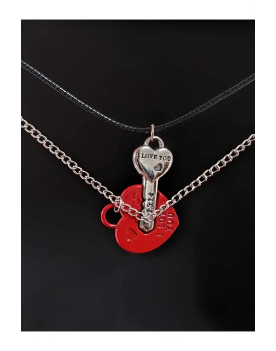 I Love You Kalbimin Anahtarısın Mıknatıslı Sevgili Unisex 2li Kolye