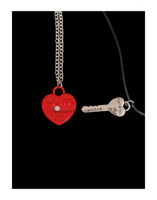 I Love You Kalbimin Anahtarısın Mıknatıslı Sevgili Unisex 2li Kolye