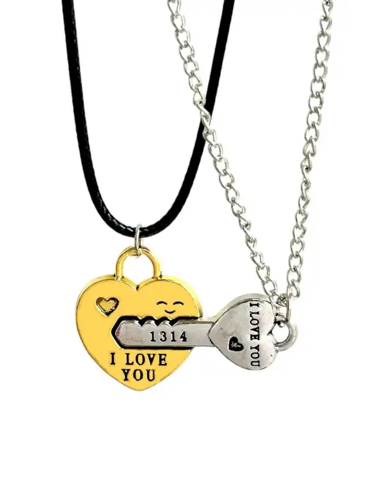 Mıknatıslı Kalp ve Anahtar I Love You Çift Kolyesi