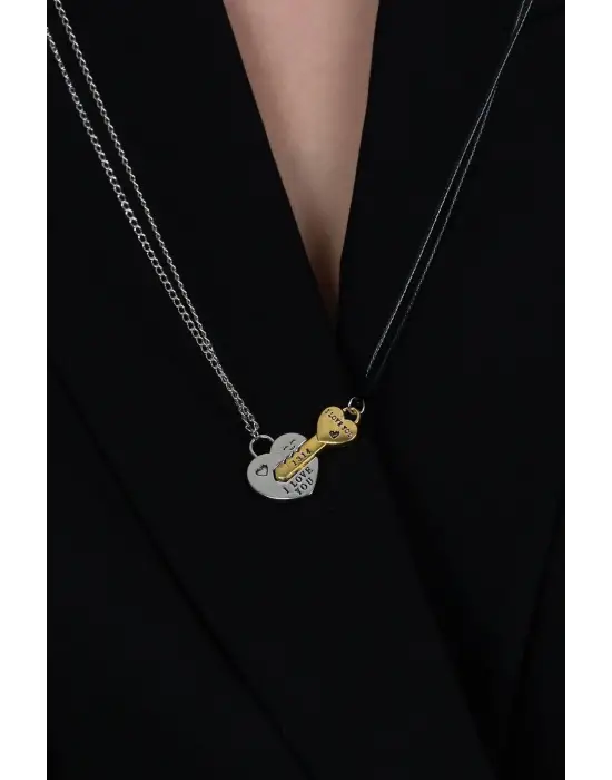 Mıknatıslı Kalp ve Anahtar I Love You Çift Kolyesi