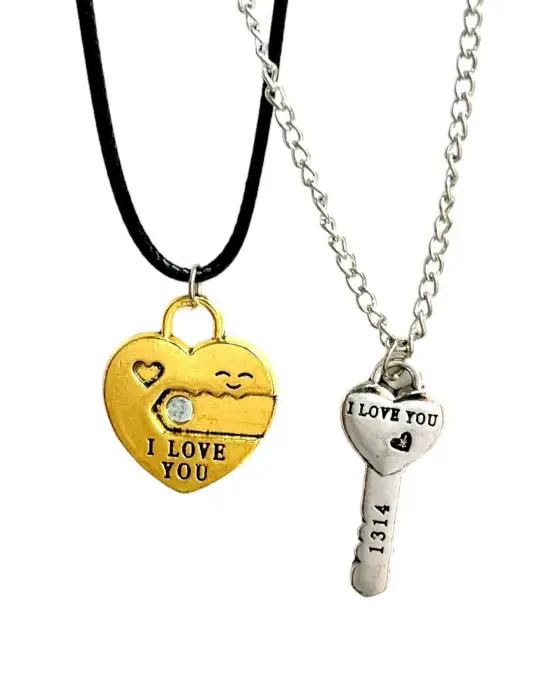 Mıknatıslı Kalp ve Anahtar I Love You Çift Kolyesi