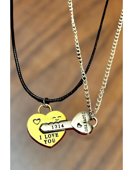 Mıknatıslı Kalp ve Anahtar I Love You Çift Kolyesi