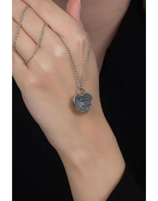 Mıknatıslı Kalp ve Anahtar I Love You Çift Kolyesi