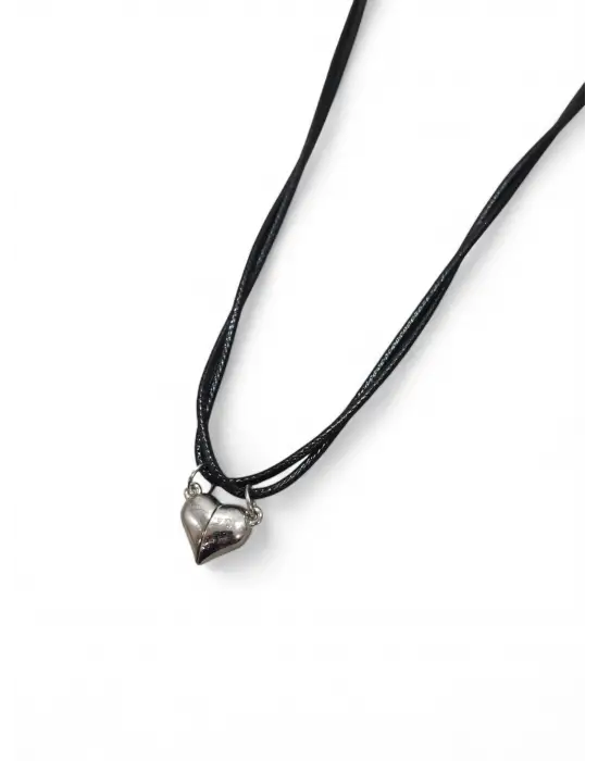 Retro Antik El Yapımı Gümüş Kalp Şeklinde 2li Mıknatıslı Özel Görünüm Sevgili Hediyelik Kolye