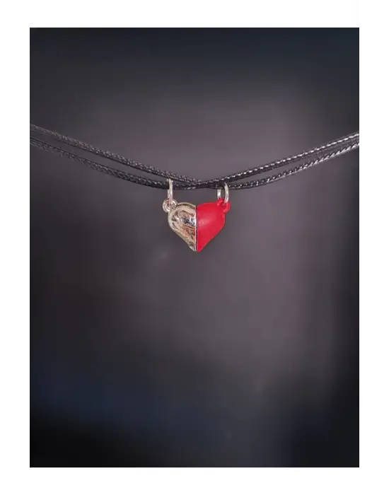 Retro Antik El Yapımı Kalp Şeklinde 2li Mıknatıslı Özel Görünüm Sevgili Hediyelik Kolye