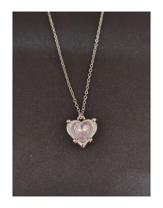 Retro Antik El Yapımı Kalp Şeklinde Amestist İşlemeli Özel Zincirli Kolye