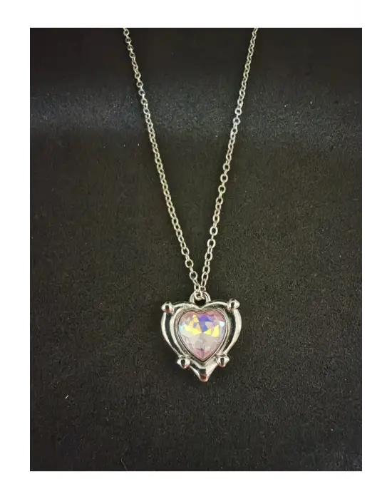 Retro Antik El Yapımı Kalp Şeklinde Amestist İşlemeli Özel Zincirli Kolye