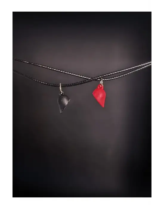 Retro Antik El Yapımı Kırmızı Kalp Şeklinde 2li Mıknatıslı Özel Görünüm Sevgili Hediyelik Kolye