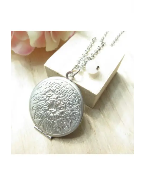 Retro Antik Gümüş Kaplama Fotoğraflı Içi Açılır, Oval, Kapaklı Kolye