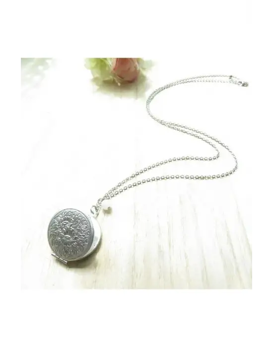 Retro Antik Gümüş Kaplama Fotoğraflı Içi Açılır, Oval, Kapaklı Kolye