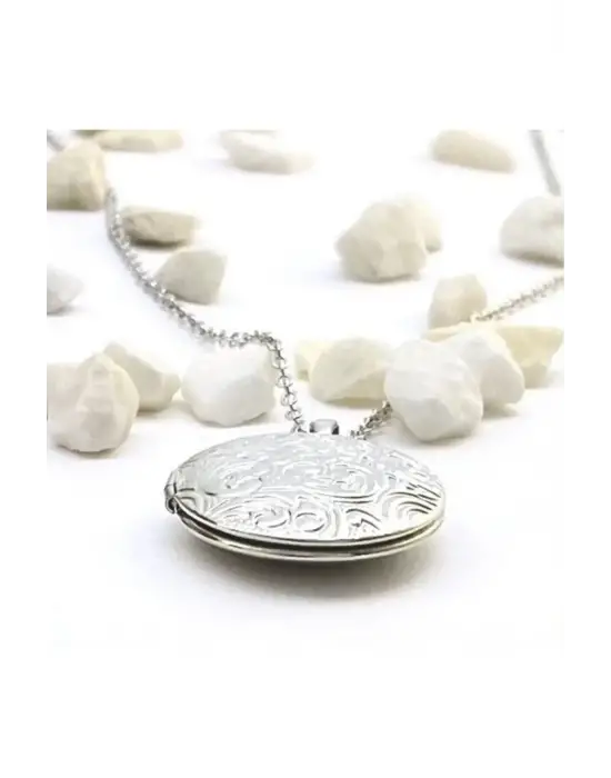 Retro Antik Gümüş Kaplama Fotoğraflı Içi Açılır, Oval, Kapaklı Kolye