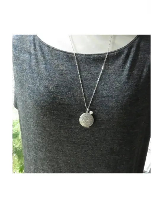 Retro Antik Gümüş Kaplama Fotoğraflı Içi Açılır, Oval, Kapaklı Kolye