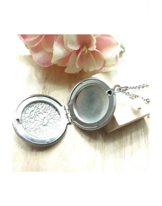Retro Antik Gümüş Kaplama Fotoğraflı Içi Açılır, Oval, Kapaklı Kolye