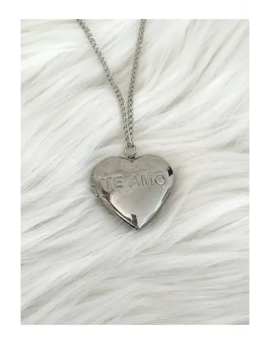 Retro El Yapımı Özel Te Amo Elmas Fotoğraf Koyulabilen Kapaklı Kalp Kolye