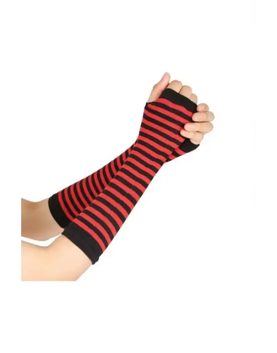 Retro Kesik Parmak Ikili Kırmızı Siyah Çizgili Kolluk