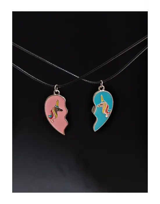 Retro Vintage Gökkuşağı Best Friends Sevimli Mıknatıslı Unisex 2li Kolye