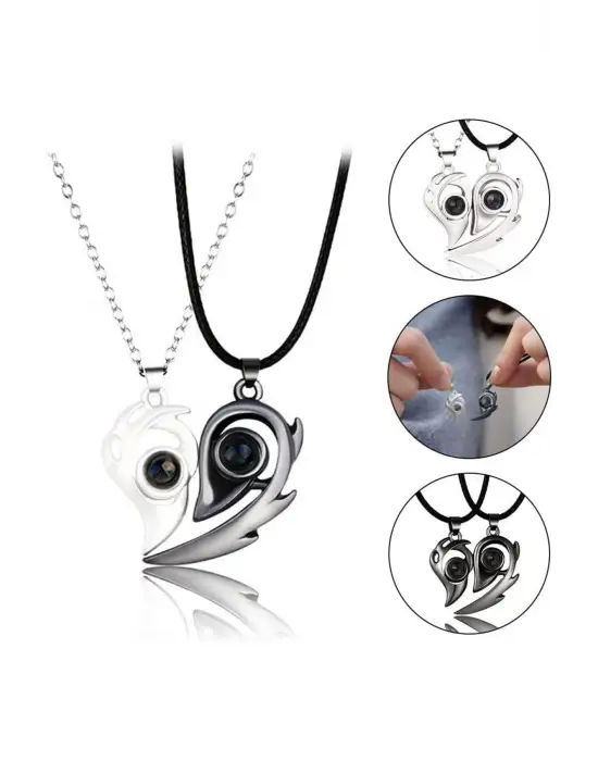 Sevgili Kolyesi Mıknatıslı 100 Dilde Seni Seviyorum Projeksiyon Çift Kolye