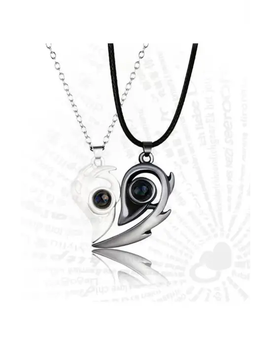 Sevgili Kolyesi Mıknatıslı 100 Dilde Seni Seviyorum Projeksiyon Çift Kolye