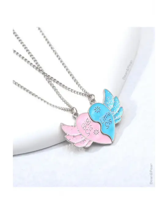 Sister Mıknatıslı Abla Kardeş Kolyesi Simli Kalpli Kardeşlik Kolye