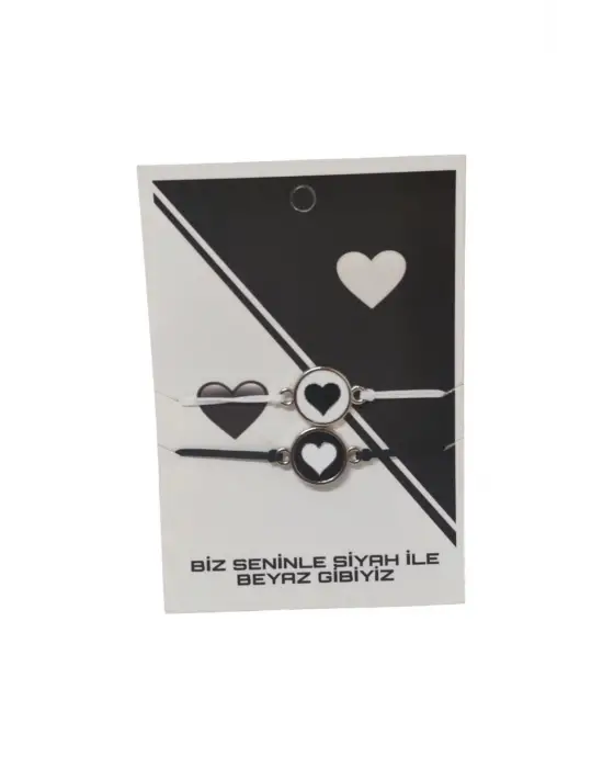 Siyah Beyaz Kalp Bileklik Sevgili Bilekliği Çift Bilekliği