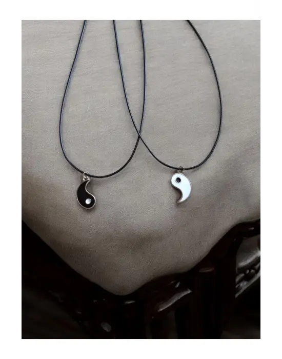 Unisex 2li Yin Yang Suni Deri İpli Kolye Arkadaşlık, Çift kolye, Sevgili Kolye