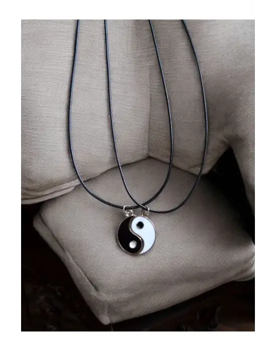 Unisex 2li Yin Yang Suni Deri İpli Kolye Arkadaşlık, Çift kolye, Sevgili Kolye