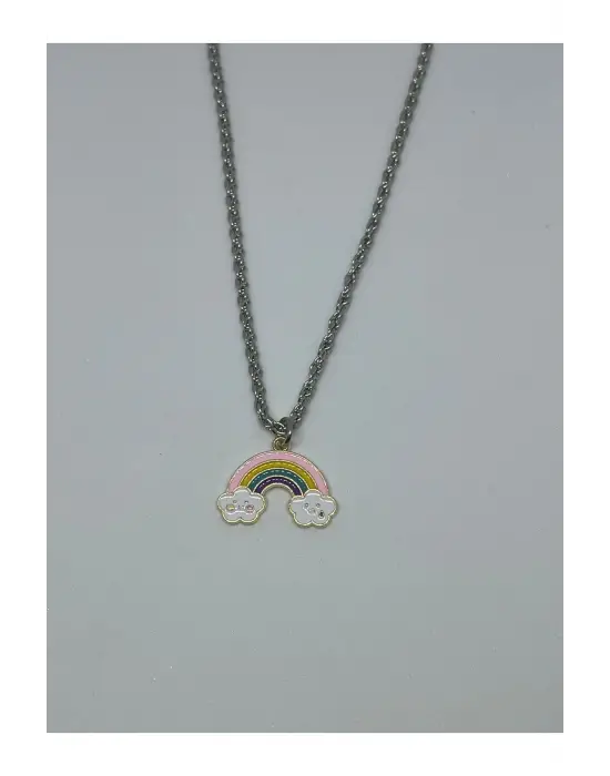 Unisex Gökkuşağı Doğa Temalı Gümüş Kaplama Paslanmaz Çelik Zincir Kolye