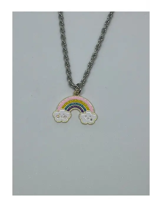 Unisex Gökkuşağı Doğa Temalı Gümüş Kaplama Paslanmaz Çelik Zincir Kolye