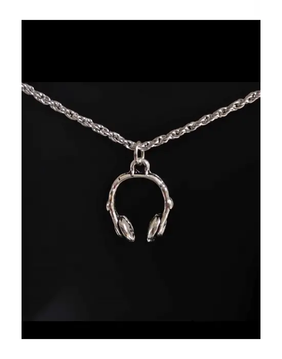 Unisex Paslanmaz Çelik Antik Kulaklık Müzik Sembol Kolye